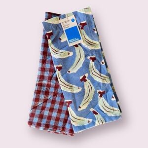 Room Essentials Abstract Blue Banana and Red Checkered Kitchen Towels